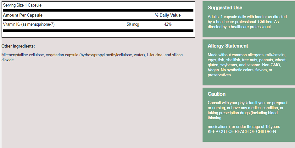 Vitamin K2 50 mcg