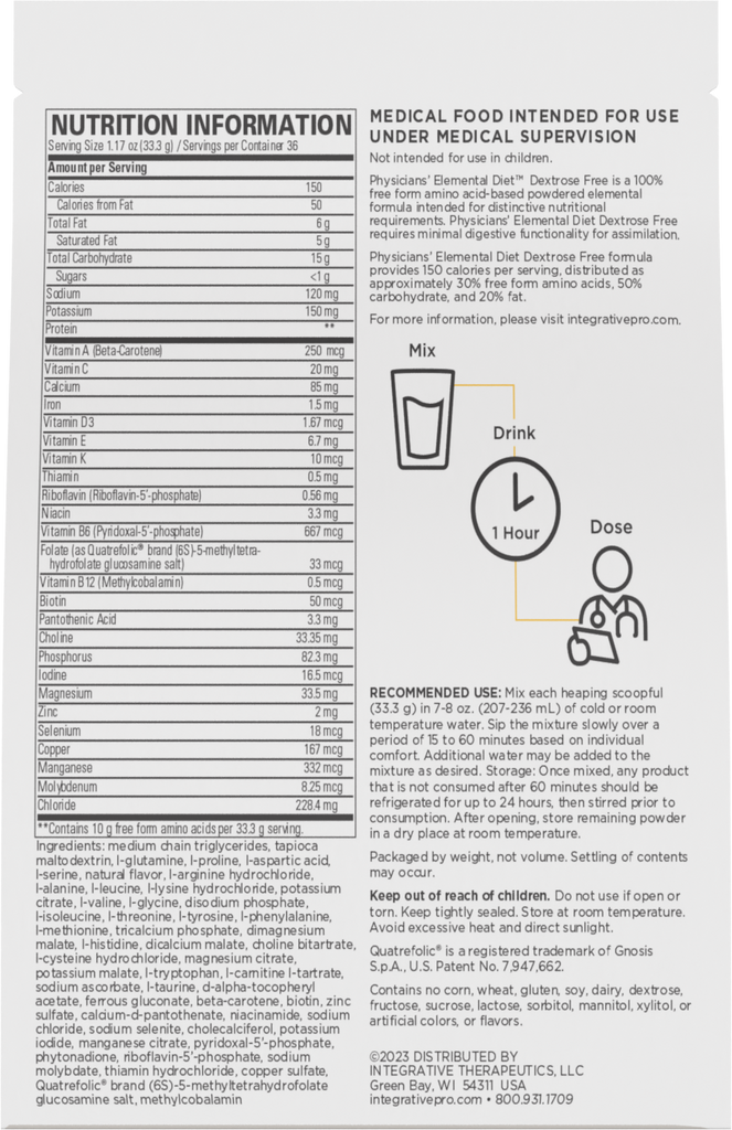 Physicians Elemental Diet Dextrose Free