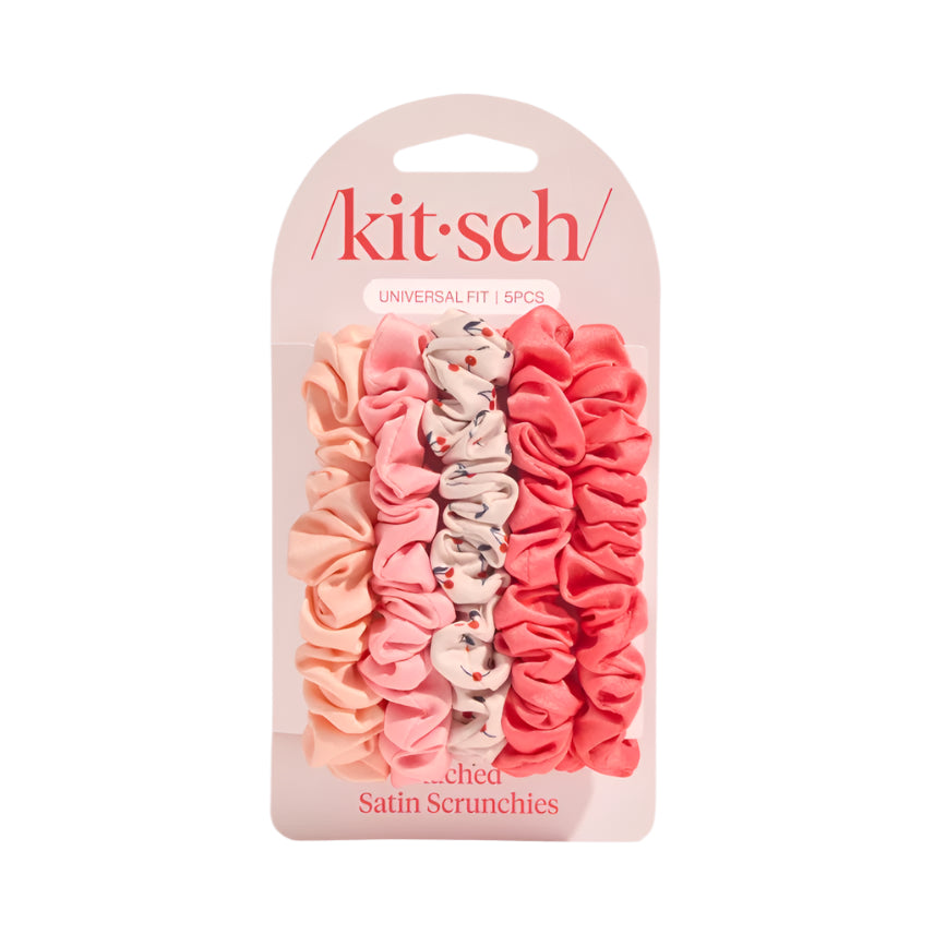 Ruched Satin Scrunchies Set Cherry Blossom