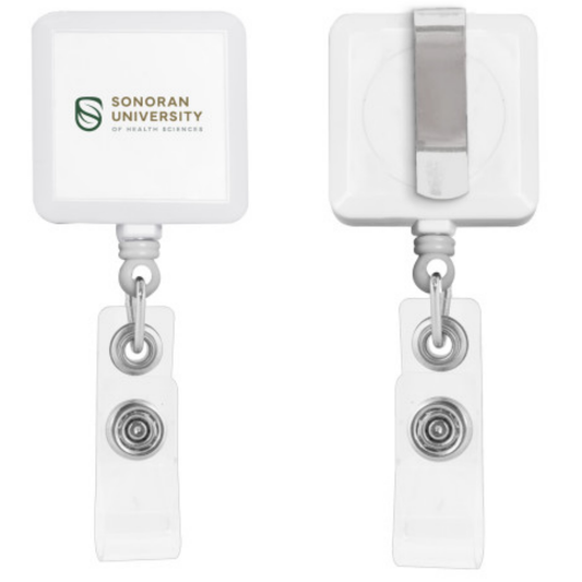 White Square Retractable Badge Holder 'Sonoran Logo'